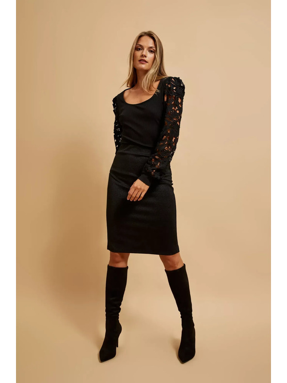 Moodo Črna majica z čipkastimi rokavi Moodo