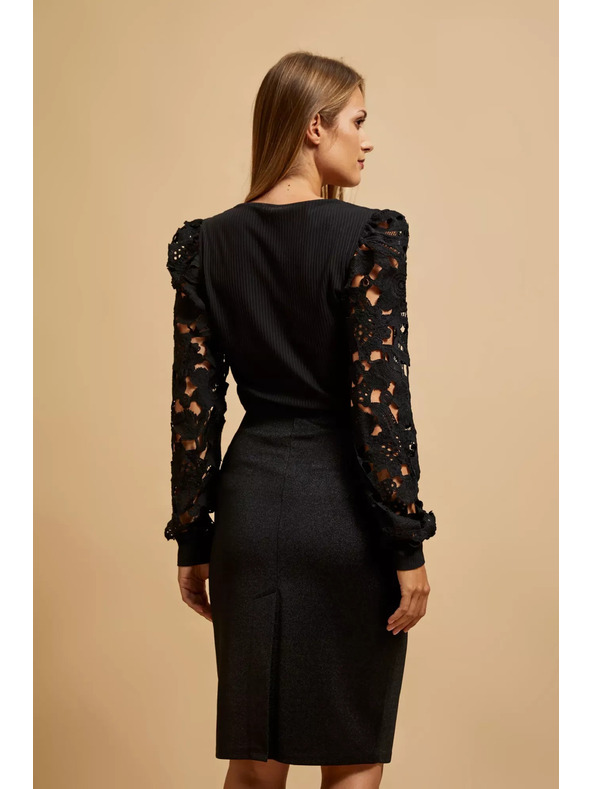 Moodo Črna majica z čipkastimi rokavi Moodo