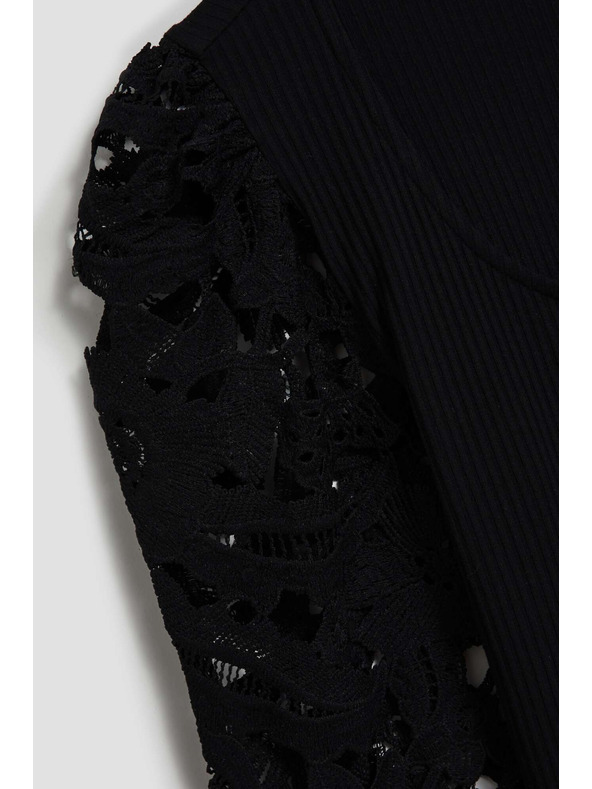 Moodo Črna majica z čipkastimi rokavi Moodo
