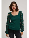 Moodo Smaragdna majica z čipkastimi rokavi Moodo