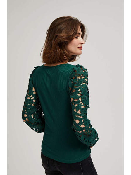Moodo Smaragdna majica z čipkastimi rokavi Moodo