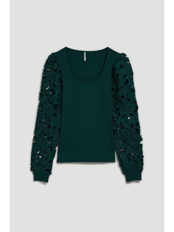 Moodo Smaragdna majica z čipkastimi rokavi Moodo