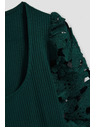 Moodo Smaragdna majica z čipkastimi rokavi Moodo