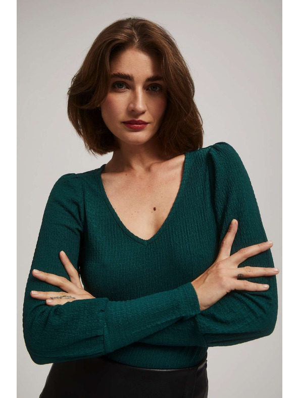 Moodo Smaragdna bluza z V-izrezom Moodo
