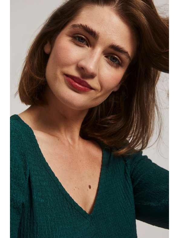 Moodo Smaragdna bluza z V-izrezom Moodo