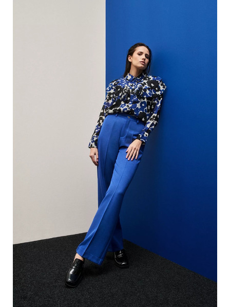 Moodo Modre hlače s strukturo in širokimi hlačnicami Moodo