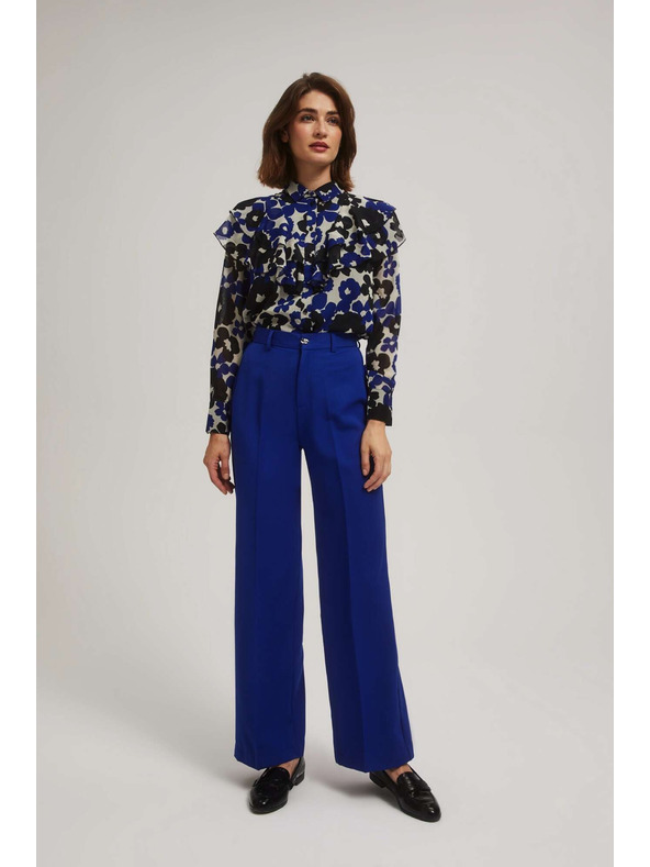 Moodo Modre hlače s strukturo in širokimi hlačnicami Moodo
