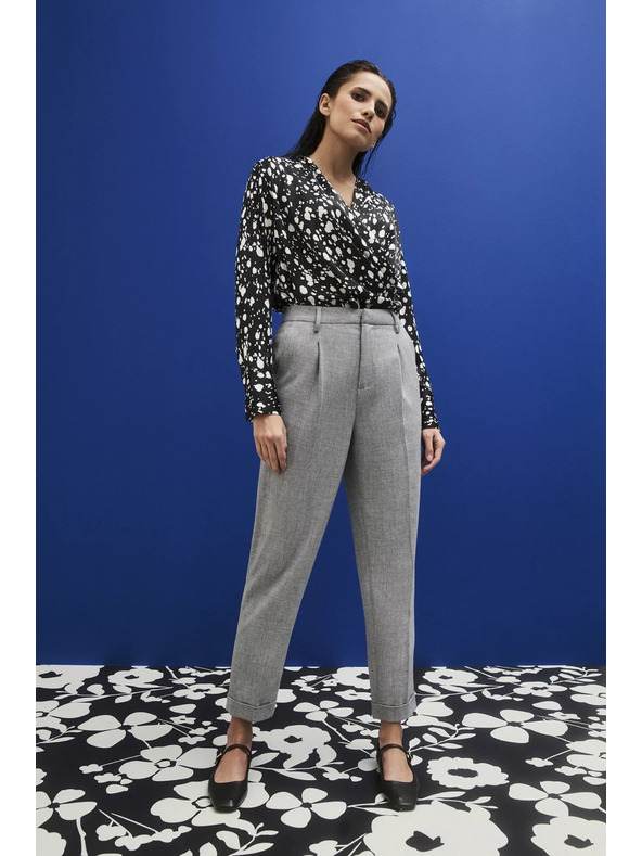 Moodo Formalne sive hlače z zavihljivimi hlačnicami Moodo