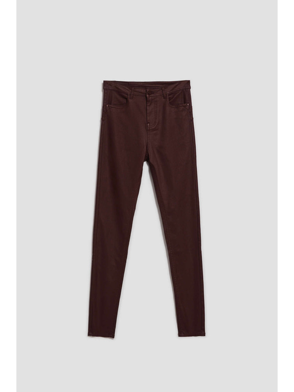 Moodo Voskane ozke kastanjeve hlače Moodo