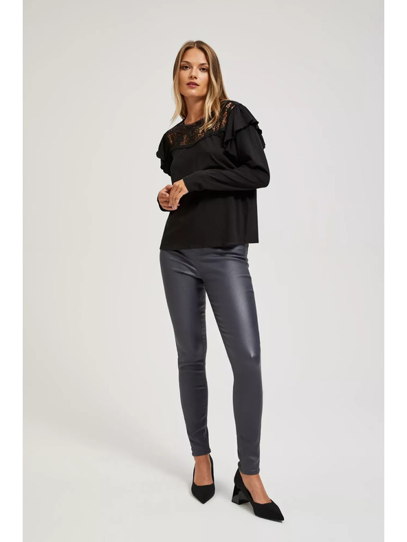 Moodo Voskane ozke sive hlače Moodo