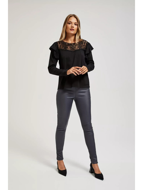 Moodo Voskane ozke sive hlače Moodo