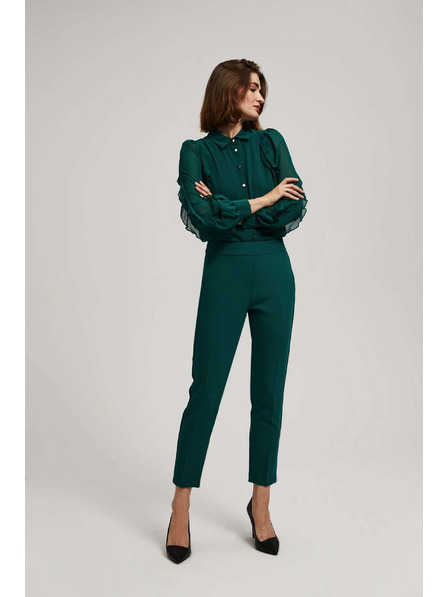 Moodo Smaragdne hlače s strukturo in 7/8 hlačnicami Moodo