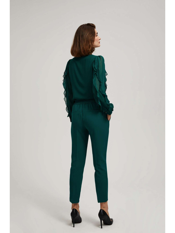 Moodo Smaragdne hlače s strukturo in 7/8 hlačnicami Moodo