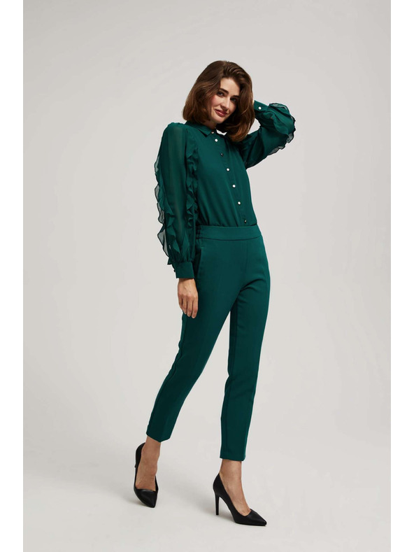 Moodo Smaragdne hlače s strukturo in 7/8 hlačnicami Moodo