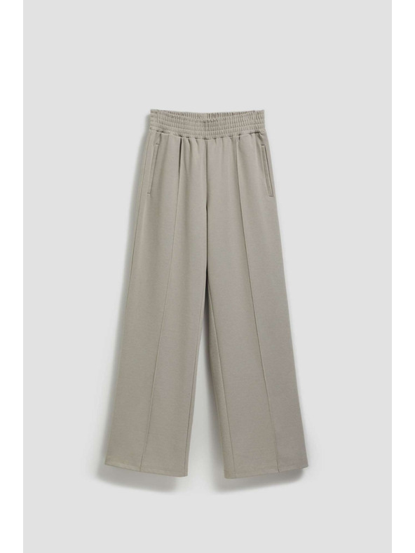 Moodo Rjave hlače s strukturo in širokimi hlačnicami Moodo