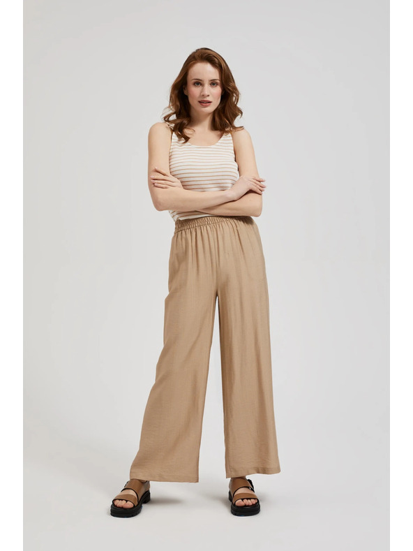 Moodo Bež hlače z širokimi hlačnicami in elastičnim pasom Moodo