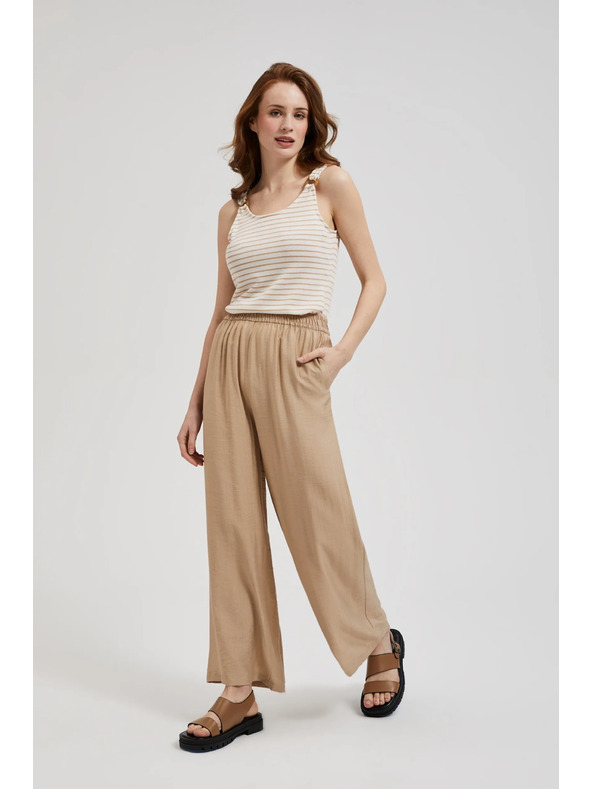 Moodo Bež hlače z širokimi hlačnicami in elastičnim pasom Moodo