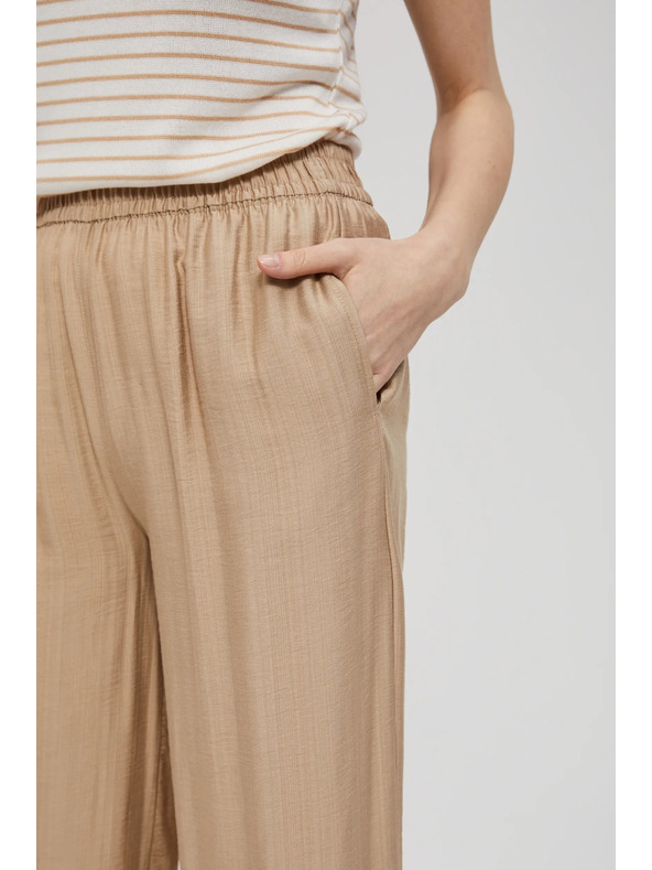Moodo Bež hlače z širokimi hlačnicami in elastičnim pasom Moodo