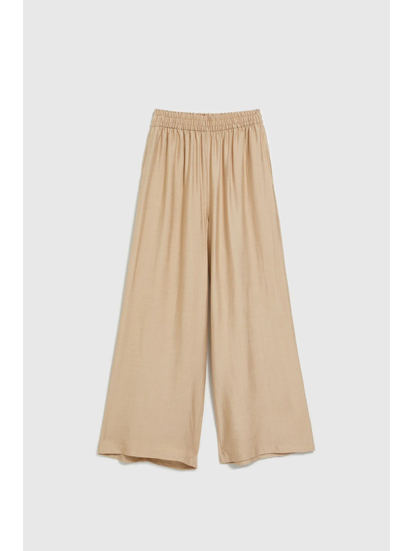 Moodo Bež hlače z širokimi hlačnicami in elastičnim pasom Moodo