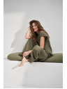 Moodo Olivne bombažne hlače z širokimi hlačnicami Moodo