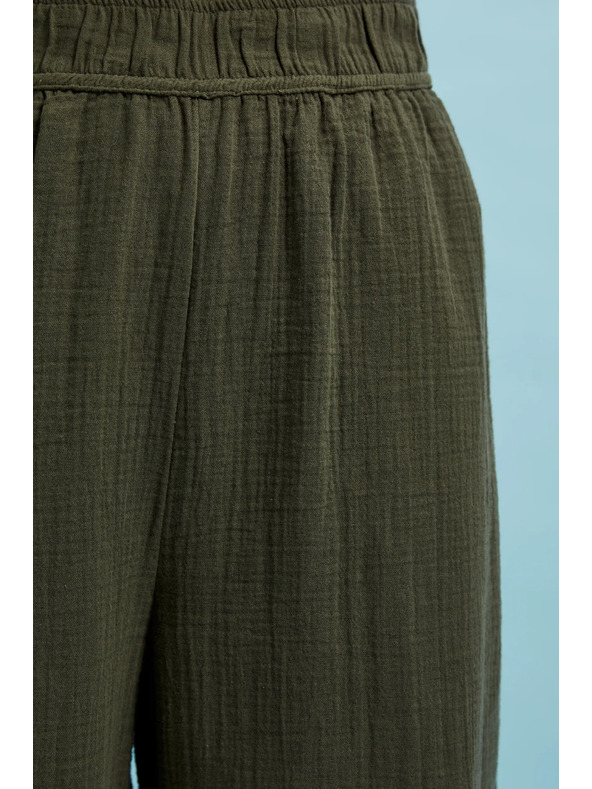 Moodo Olivne bombažne hlače z širokimi hlačnicami Moodo