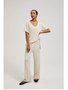 Moodo Bež hlače iz rebraste pletenine Moodo