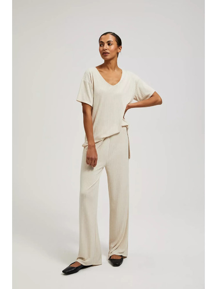 Moodo Bež hlače iz rebraste pletenine Moodo