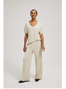 Moodo Bež hlače iz rebraste pletenine Moodo