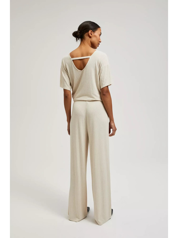 Moodo Bež hlače iz rebraste pletenine Moodo