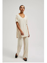 Moodo Bež hlače iz rebraste pletenine Moodo