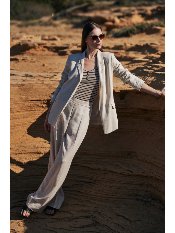 Moodo Lanene hlače z širokimi hlačnicami bež barve Moodo