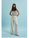 Moodo Lanene hlače z širokimi hlačnicami bež barve Moodo