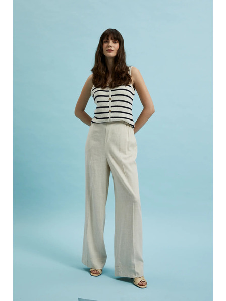 Moodo Lanene hlače z širokimi hlačnicami bež barve Moodo