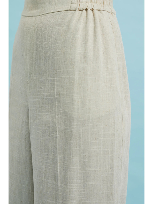 Moodo Lanene hlače z širokimi hlačnicami bež barve Moodo