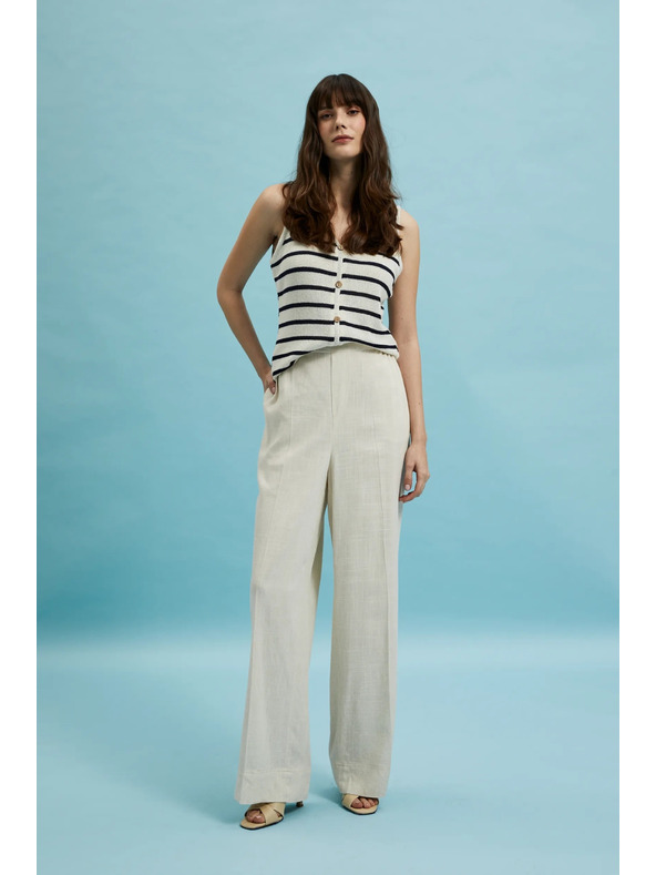 Moodo Lanene hlače z širokimi hlačnicami bež barve Moodo
