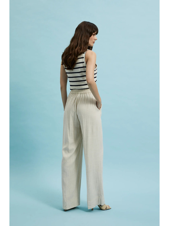 Moodo Lanene hlače z širokimi hlačnicami bež barve Moodo