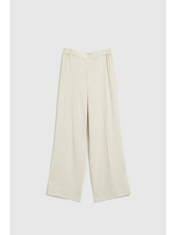 Moodo Lanene hlače z širokimi hlačnicami bež barve Moodo