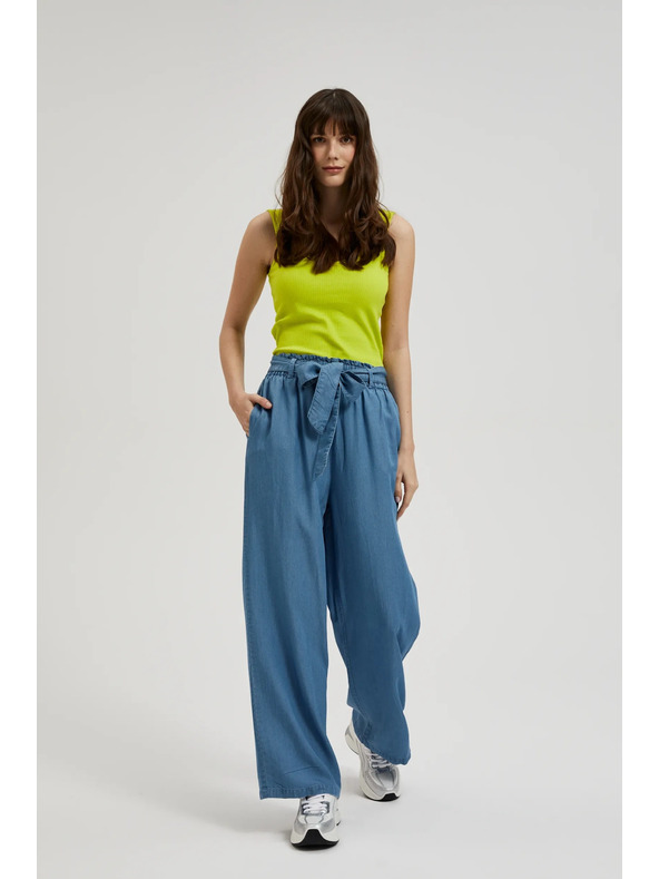 Moodo Modre lyocellove hlače s širokimi hlačnicami Moodo