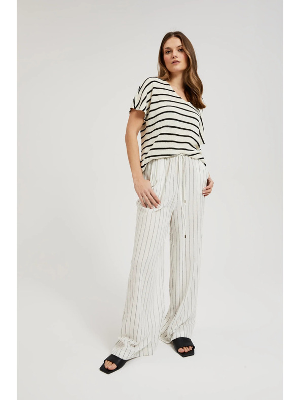Moodo Lanene hlače prugaste bele Moodo