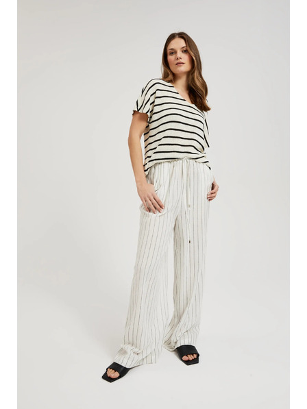 Moodo Lanene hlače prugaste bele Moodo