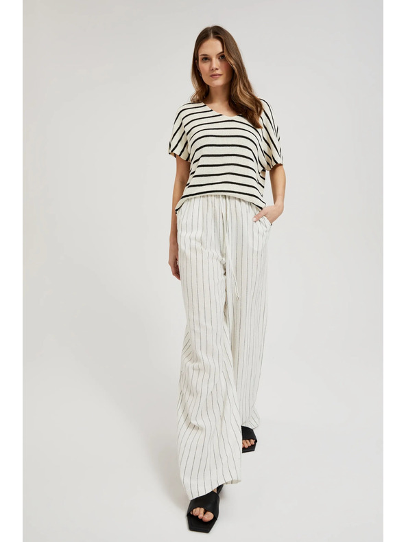 Moodo Lanene hlače prugaste bele Moodo