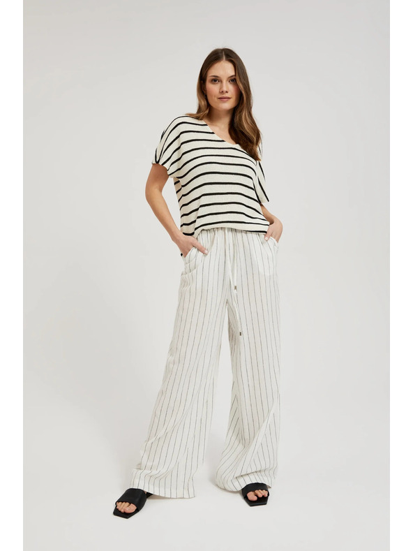 Moodo Lanene hlače prugaste bele Moodo
