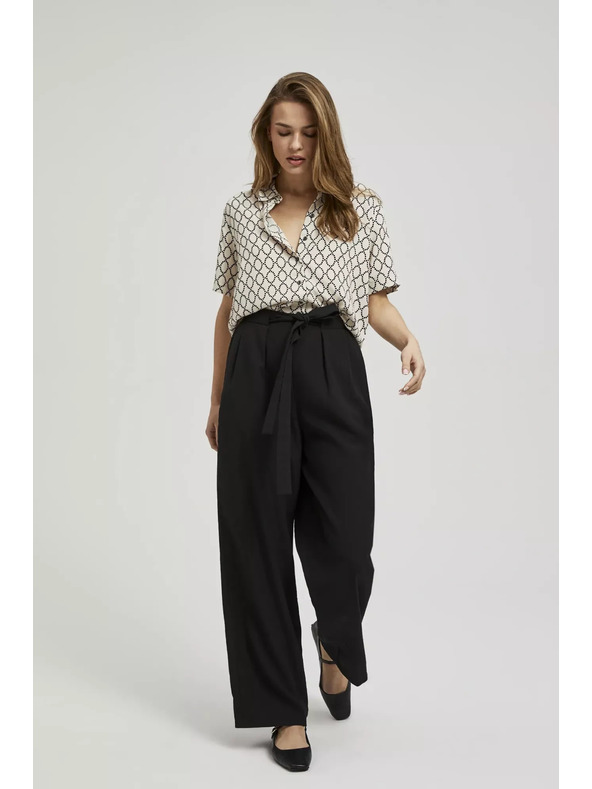 Moodo Gladke hlače s širokimi hlačnicami in pasom v pasu črne Moodo