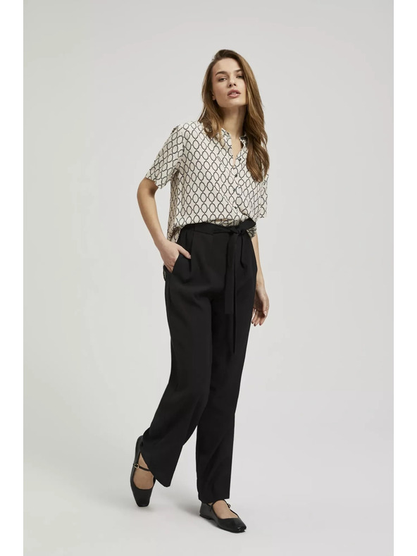 Moodo Gladke hlače s širokimi hlačnicami in pasom v pasu črne Moodo