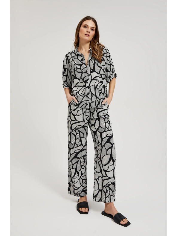 Moodo Viskozne hlače z ravnimi hlačnicami črno-bele Moodo