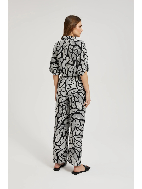 Moodo Viskozne hlače z ravnimi hlačnicami črno-bele Moodo