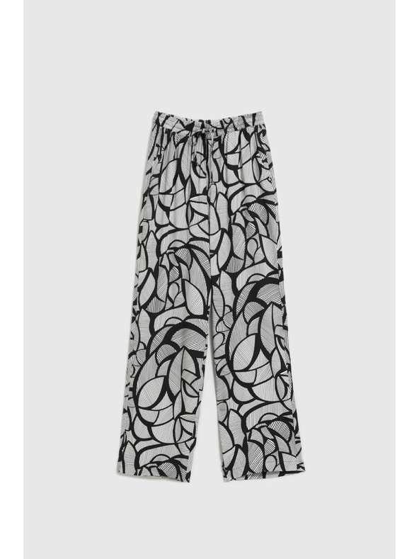 Moodo Viskozne hlače z ravnimi hlačnicami črno-bele Moodo