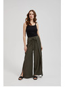 Moodo Olivne hlače s širokimi hlačnicami in elastiko v pasu Moodo