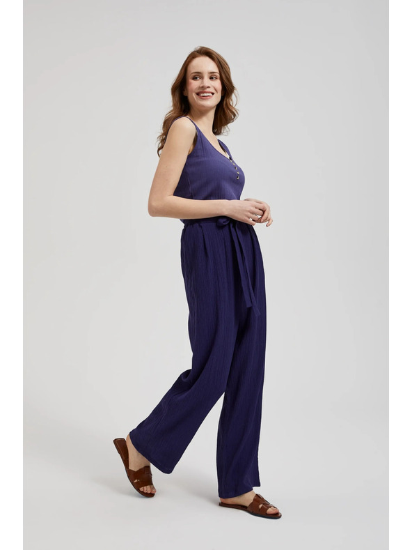 Moodo Vijolične hlače s širokimi hlačnicami in pasom Moodo