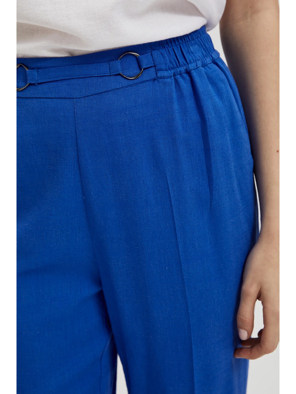 Moodo Lanene hlače z hlačnicami do roba modre Moodo